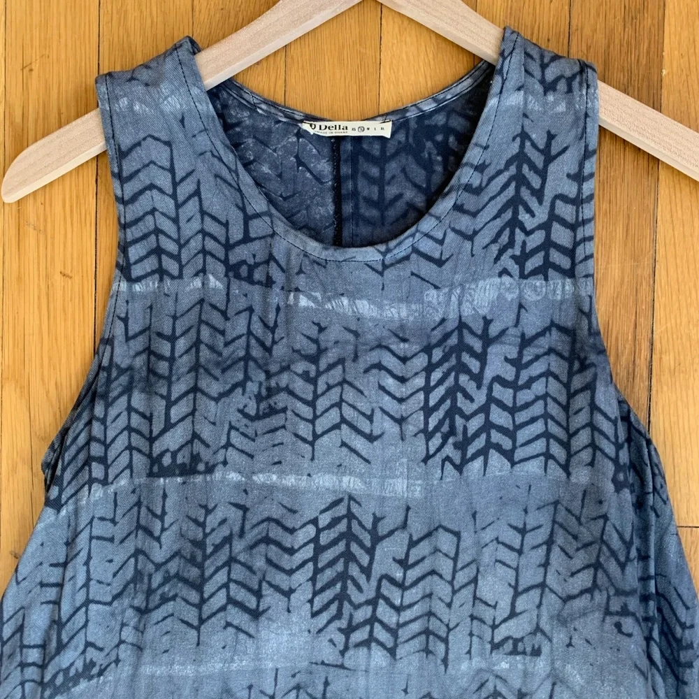 NWOT Della Batik Print Sleeveless Cotton Tent Swing Dress in Blue Size Small